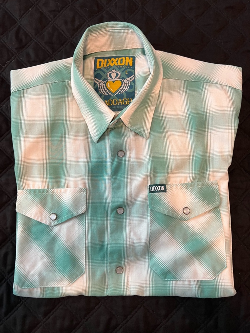 DIXXON Mint Green and White Plaid Casual Button-Down Shirt